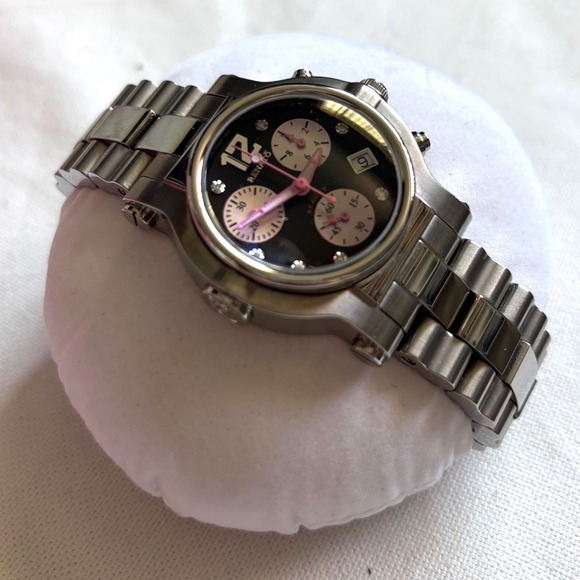 Renato Beauty Chronograph Swiss Movt Black Pink Dial Crystal Women\'s Watch Date